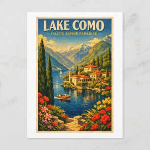 Lake Como, Italy, in a classic retro travel Postcard