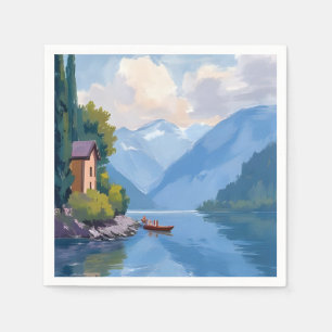 Lake Como, Italy Painting Watercolor Napkin
