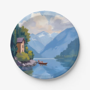 Lake Como, Italy Painting Watercolor Paper Plate