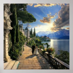 Lake Como Italy Square Travel Poster Art