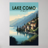 Lake Como Italy Travel Art Vintage