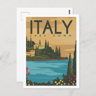 Lake Como Italy Travel Place Illustration Postcard