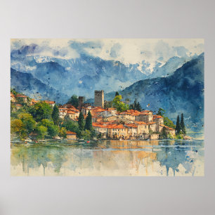 Lake Como Italy - Watercolor Splash Painting Poster