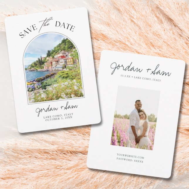 Lake Como Italy Wedding Save the Date Invitation (Lake Como Wedding Save the Date with Photos of Lake Como and your engagement. Custom save the date)