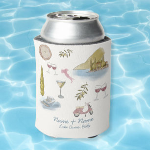 Lake Como Italy wedding Watercolor  Can Cooler