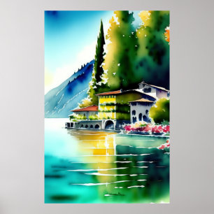 Lake Como (Lago di Como) Watercolour Painting Poster