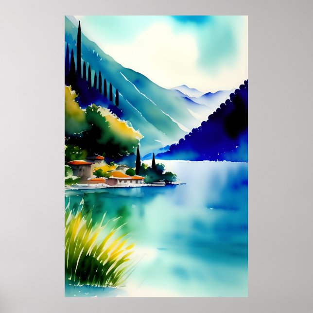 Lake Como (Lago di Como) Watercolour Painting Poster (Front)