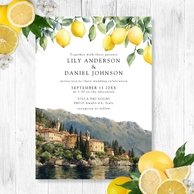 Lake Como Lemons Italian Wedding Invitation (Lake Como Lemons Italian Wedding Invitation)