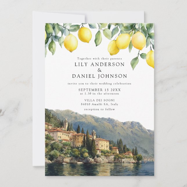 Lake Como Lemons Italian Wedding Invitation (Front)