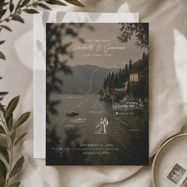 Lake Como Minimal Line Art Wedding Map (Creator Uploaded)