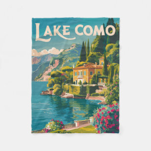 Lake Como Painterly Travel Art Vintage Fleece Blanket