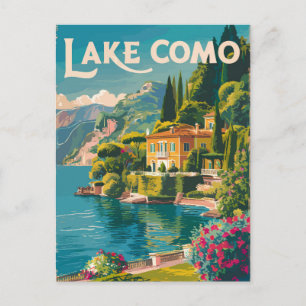 Lake Como Painterly Travel Art Vintage Postcard