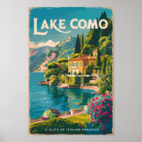 Lake Como Painterly Travel Art Vintage
