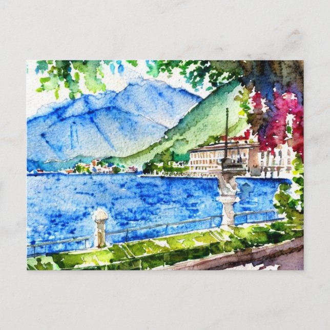 Lake Como Watercolor Painting Postcard (Front)