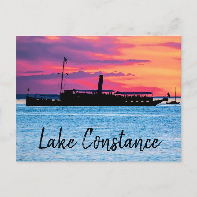 Lake Constance Steamboat at Sunset Art Postcard (Front)