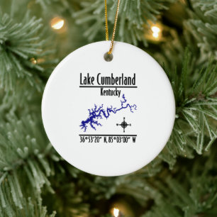 Lake Cumberland Kentucky Shoreline Map Coordinates Ceramic Ornament