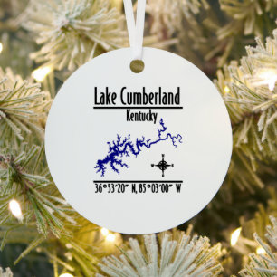 Lake Cumberland Kentucky Shoreline Map Coordinates Metal Tree Decoration
