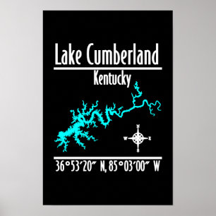 Lake Cumberland Kentucky Shoreline Map Coordinates Poster