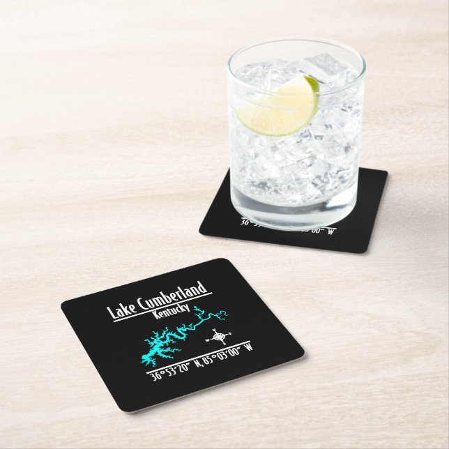 Lake Cumberland Kentucky Shoreline Map Coordinates Square Paper Coaster (Insitu)