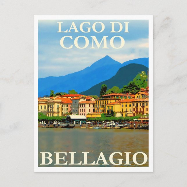 Lake di Como, Bellagio, Italy, Retro Travel Postcard (Front)