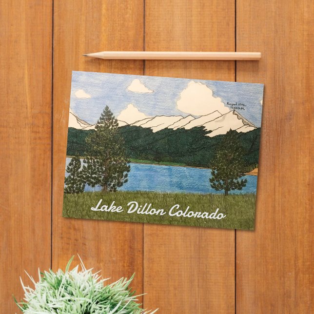 Lake Dillon Colorado Coloured Pencil Illustration Postcard (Creator Uploaded)