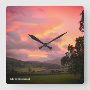 Lake District England Sunset Square Wall Clock