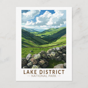 Lake District National Park Travel Art Vintage Postcard