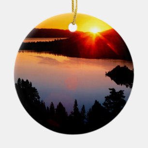 Lake Emerald Bay Tahoe Sunset Ceramic Tree Decoration