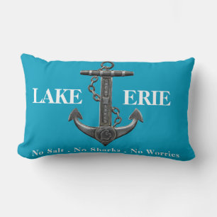 Lake Erie distressed nautical pirate anchor Lumbar Cushion
