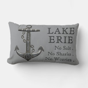 Lake Erie distressed nautical pirate anchor  Lumbar Cushion
