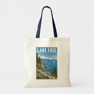 Lake Erie Illustration Travel Art Vintage Tote Bag