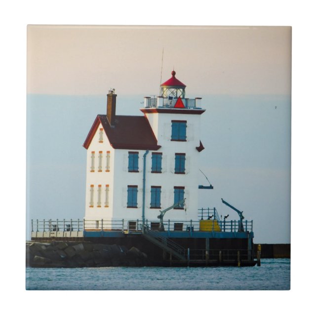 Lake Erie Lighthouse Portrait Ceramic Tile (Front)