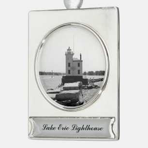 Lake Erie Lighthouse Silver Plated Banner Ornament