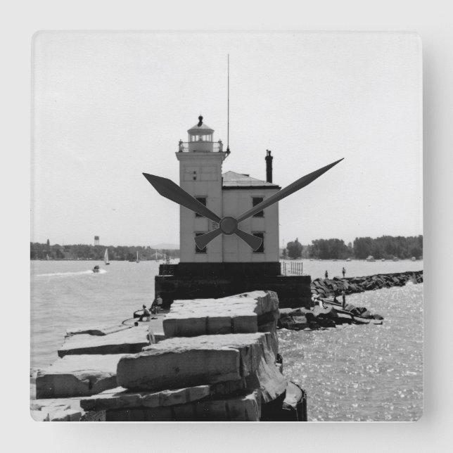 Lake Erie Lighthouse Square Wall Clock (Front)