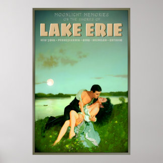 Lake Erie New York Pennsylvania Ohio Moonlight Poster