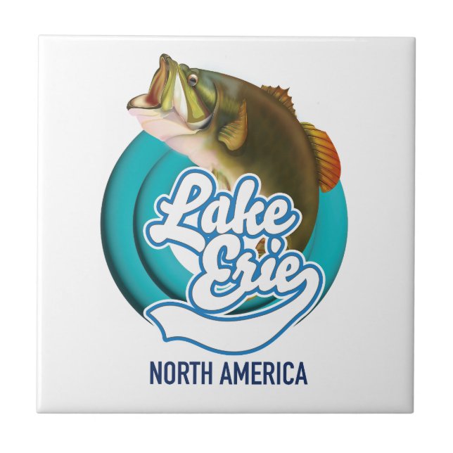 Lake Erie North America fishing logo Ceramic Tile (Front)