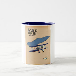 Lake Erie North America map Two-Tone Coffee Mug