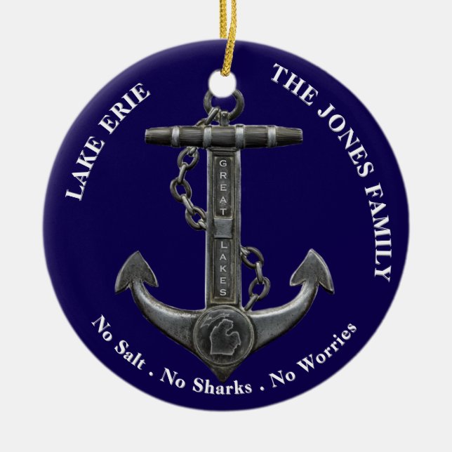 Lake ERIE Patriotic distressed anchor nautical Ceramic Ornament (Front)