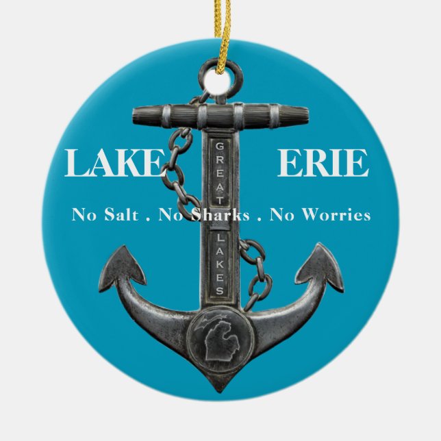 Lake Erie Patriotic distressed anchor pirate  Ceramic Ornament (Front)