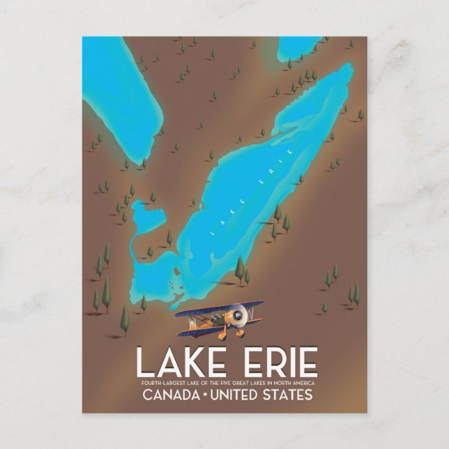 Lake Erie, USA lake Map travel poster Postcard (Front)