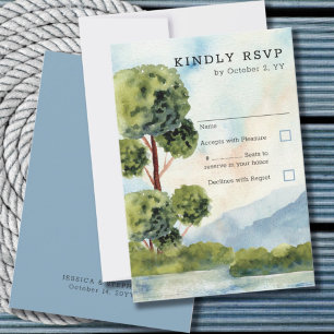 Lake Evergreen Watercolor Dusty Blue Vertical RSVP Card
