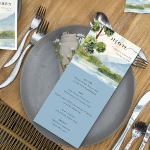 Lake Evergreen Watercolor Dusty Rose Wedding Menu