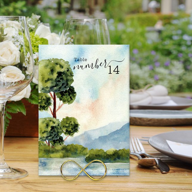 Lake Evergreen Watercolor Wedding Editable Table Number (Creator Uploaded)