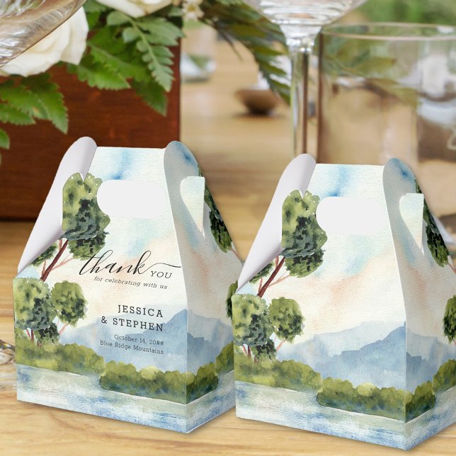 Lake Evergreen Watercolor Wedding Thank You Favour Box (Personalized Wedding favor boxes from Lake Evergreen collection)