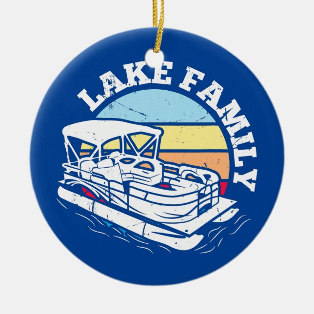 Lake Family Boating Weekend Summer Pontoon Boat Ceramic Ornament (Front)