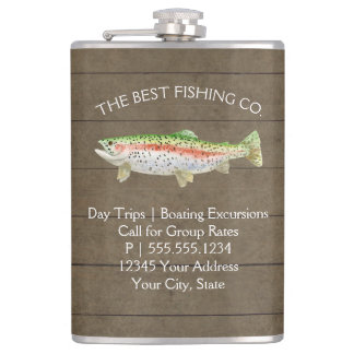 Lake Fishing Business Rainbow Trout Rustic Wood Hip Flask