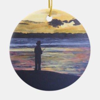 Lake fishing ceramic ornament