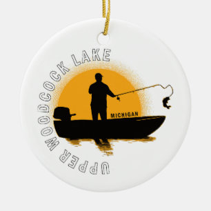 Lake Fishing Michigan Ceramic Ornament