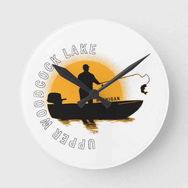  Lake Fishing Michigan Round Clock (Front)