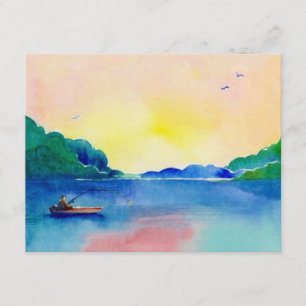 Lake Fishing Retirement in Watercolor Invitation